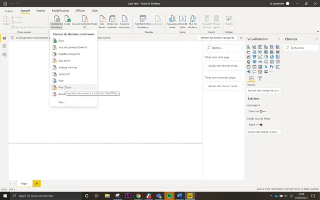 les différentes tables sélectionnées Power BI