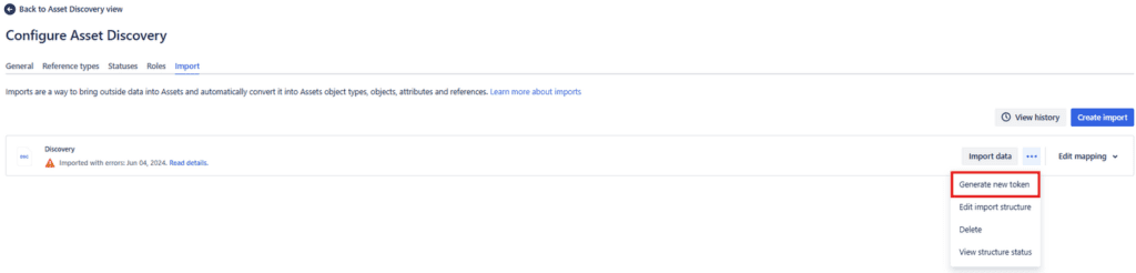 Image Configure Asset Discovery Generate new token