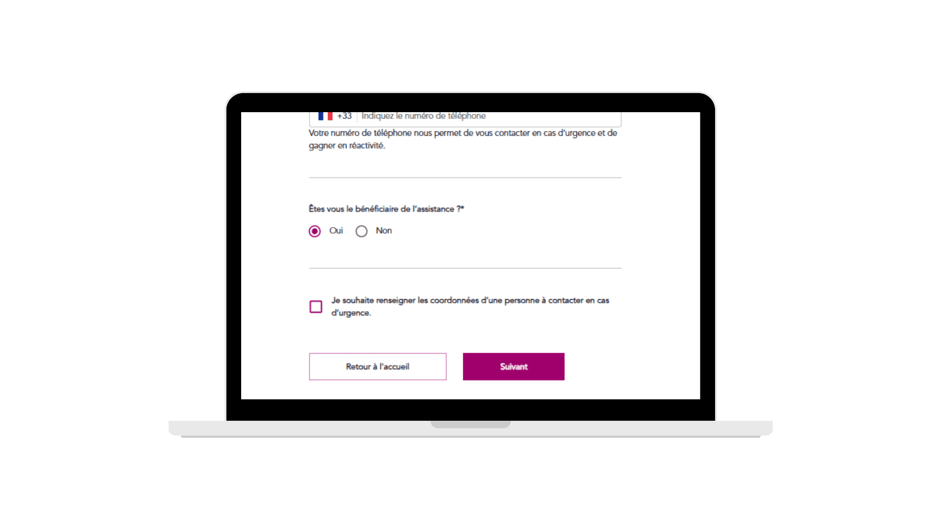 Cope d'écran de l'application SNCF pour réserver une prestation